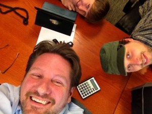Clockwise, from bottom: Bruce Dickinson, Charlie Rueb, and Randy Paul on a 5 am conference call with Dow and Cooley.